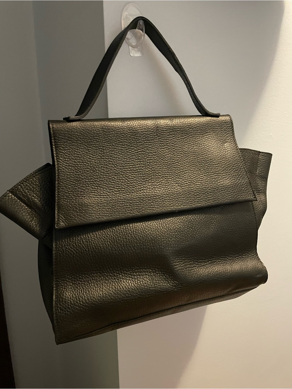 Structured Black Leather Top-Handle Satchel